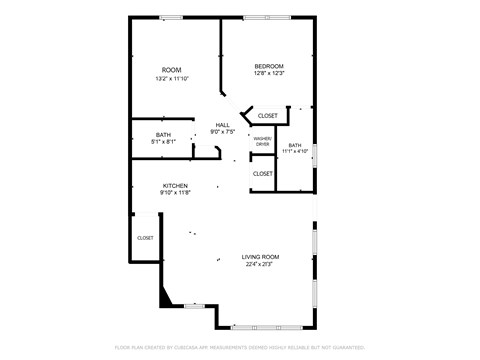 Floor plan for 2 beds, 2 baths, 1542 sqft
